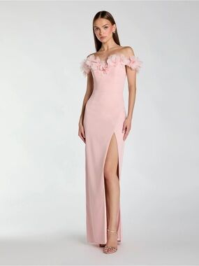Mac Duggal 21235 Pink Off The Shoulder Column Gown With 3D Flowers Size 6 NWT